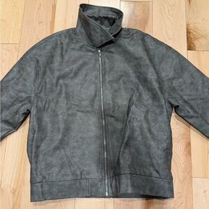 PrettyLittleThing womens Charcoal faux high neck mock neck leather Jacket